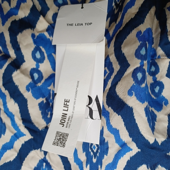 Zara The Leia Top Blue and White Patterned Women's With Tie Straps NWT - Picture 8 of 14